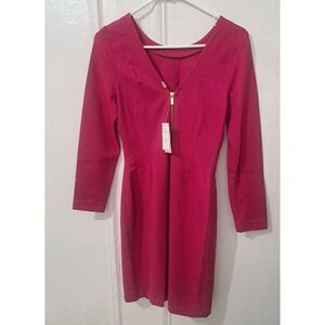 Banana Republic Womens Size 6 Petite Rose Pink Dress Plunge Back Zip Knee Length